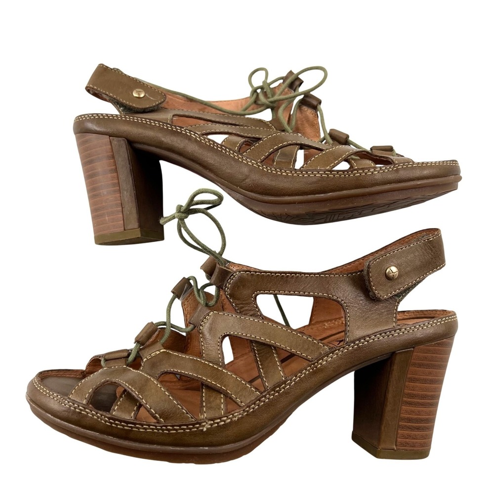 Pikolinos Women's Brown Leather Heeled Sandals Size‎ 37  Lace-Up Front